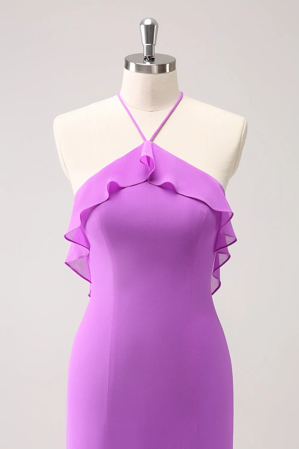 Tahiti Sheath Halter Backless Long Bridesmaid Dress with Ruffles sold by Wedtrend product image thumbnail 5