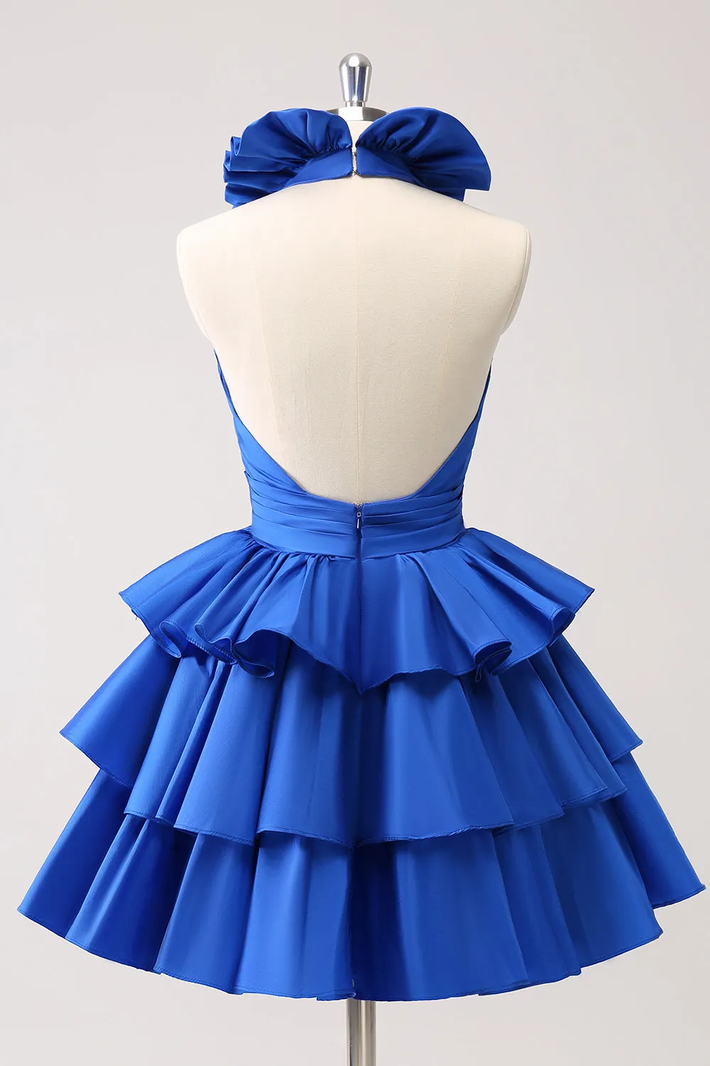 Cute Royal Blue A Line Halter Tiered Backless Homecoming Dress with Ruffles sold by Wedtrend product image thumbnail 2