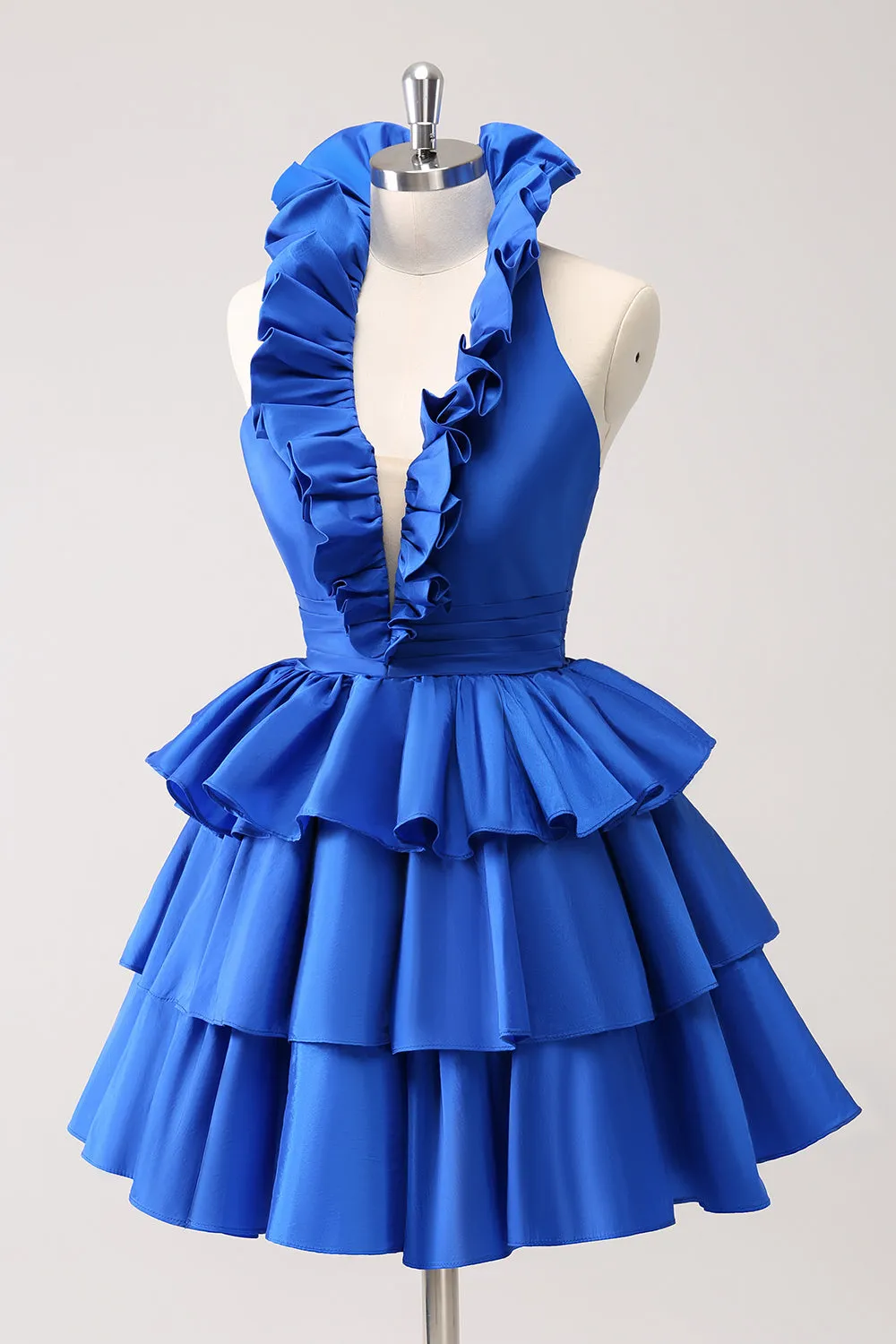 Cute Royal Blue A Line Halter Tiered Backless Homecoming Dress with Ruffles sold by Wedtrend product image thumbnail 3
