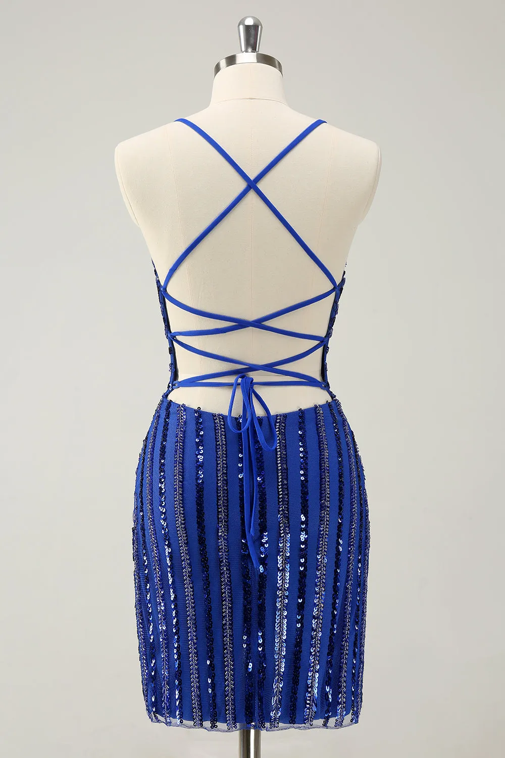 Stylish Sparkly Royal Blue Tight Lace Up Back Sequin Homecoming Dress with Beading sold by Wedtrend product image thumbnail 2