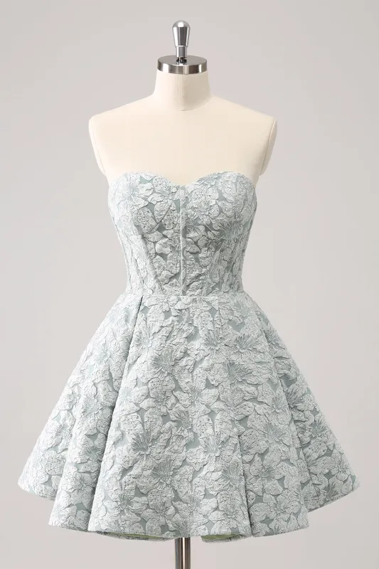 Cute Grey Green A Line Sweetheart Corset Short Homecoming Dress made by Wedtrend