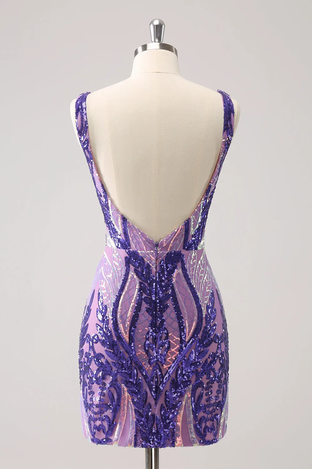 Sparkly Dark Purple Bodycon V Neck Backless Short Homecoming Dress with Sequins sold by Wedtrend product image thumbnail 2