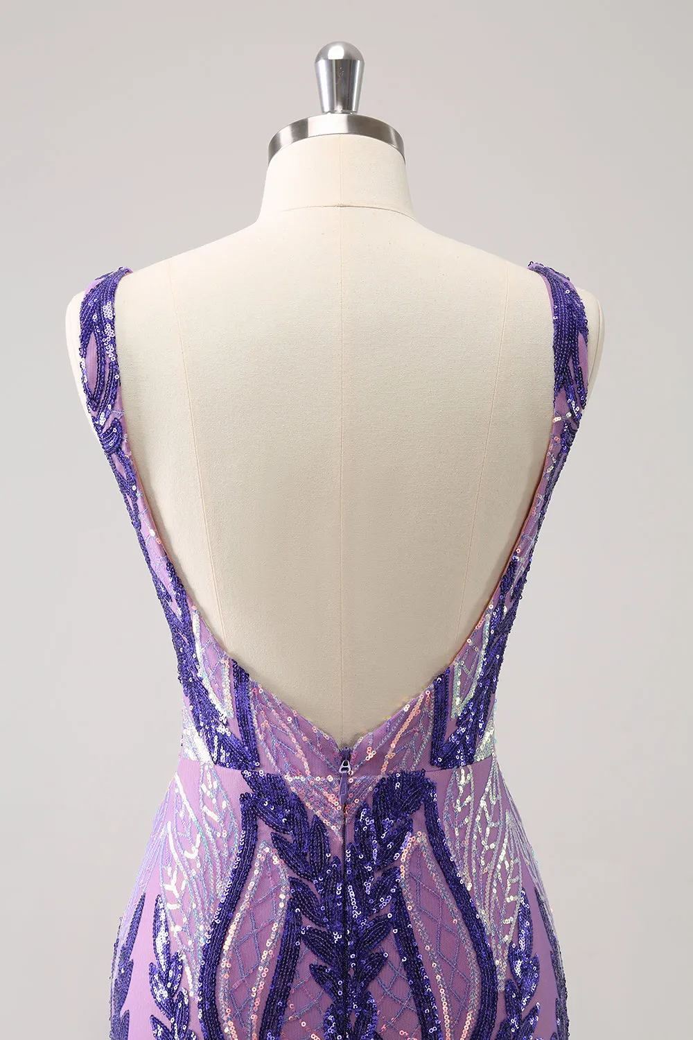 Sparkly Dark Purple Bodycon V Neck Backless Short Homecoming Dress with Sequins sold by Wedtrend product image thumbnail 5