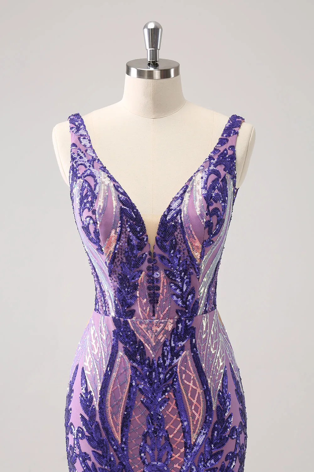 Sparkly Dark Purple Bodycon V Neck Backless Short Homecoming Dress with Sequins sold by Wedtrend product image thumbnail 4