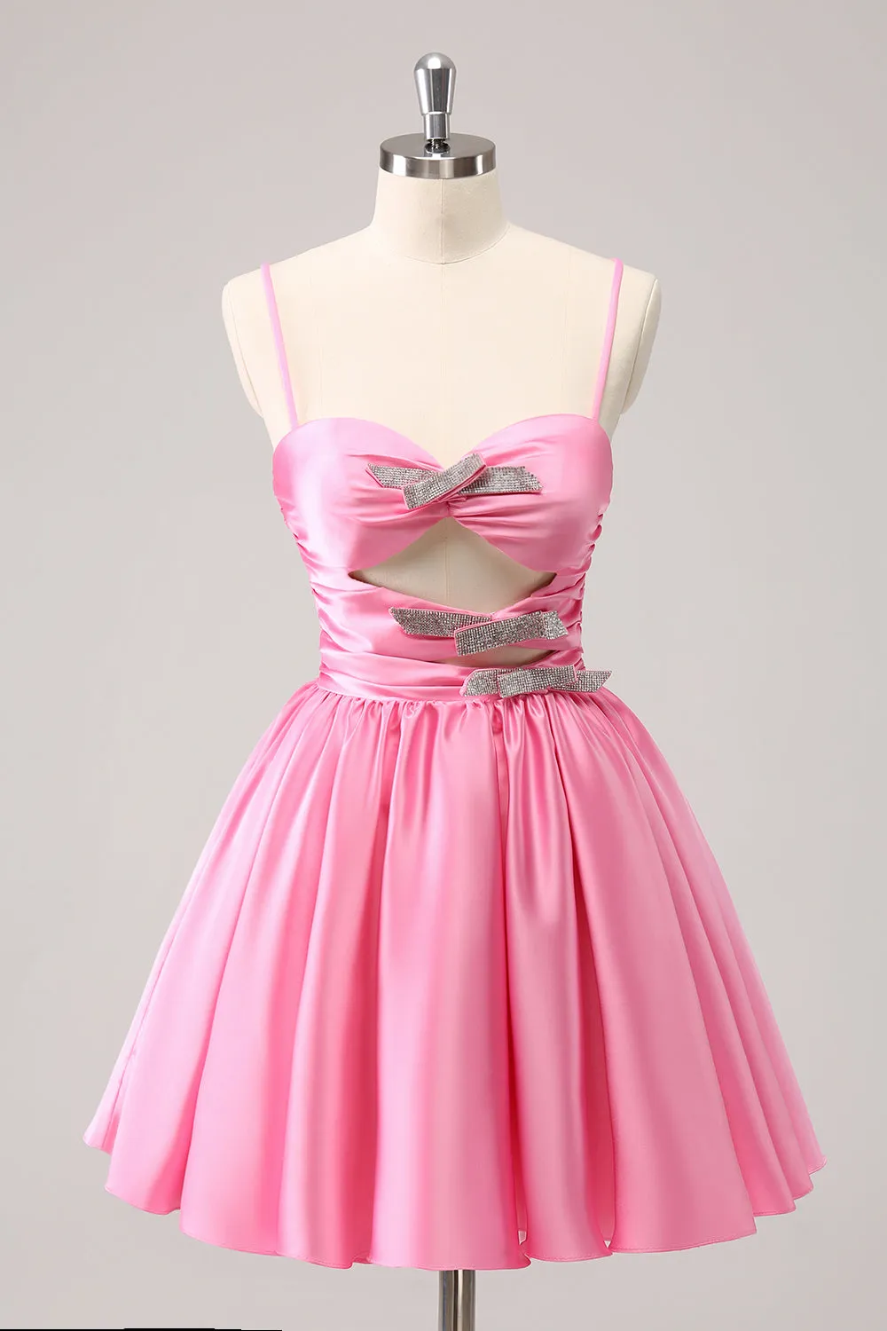 Sparkly Cute Pink A Line Spaghetti Straps Cut Out Homecoming Dress with Sequins sold by Wedtrend