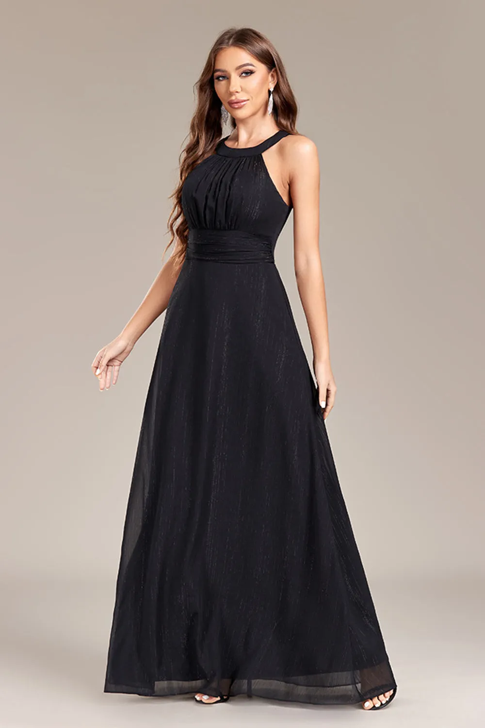 Black A Line Halter Wedding Party Guest Dress with Open Back sold by Wedtrend product image thumbnail 4