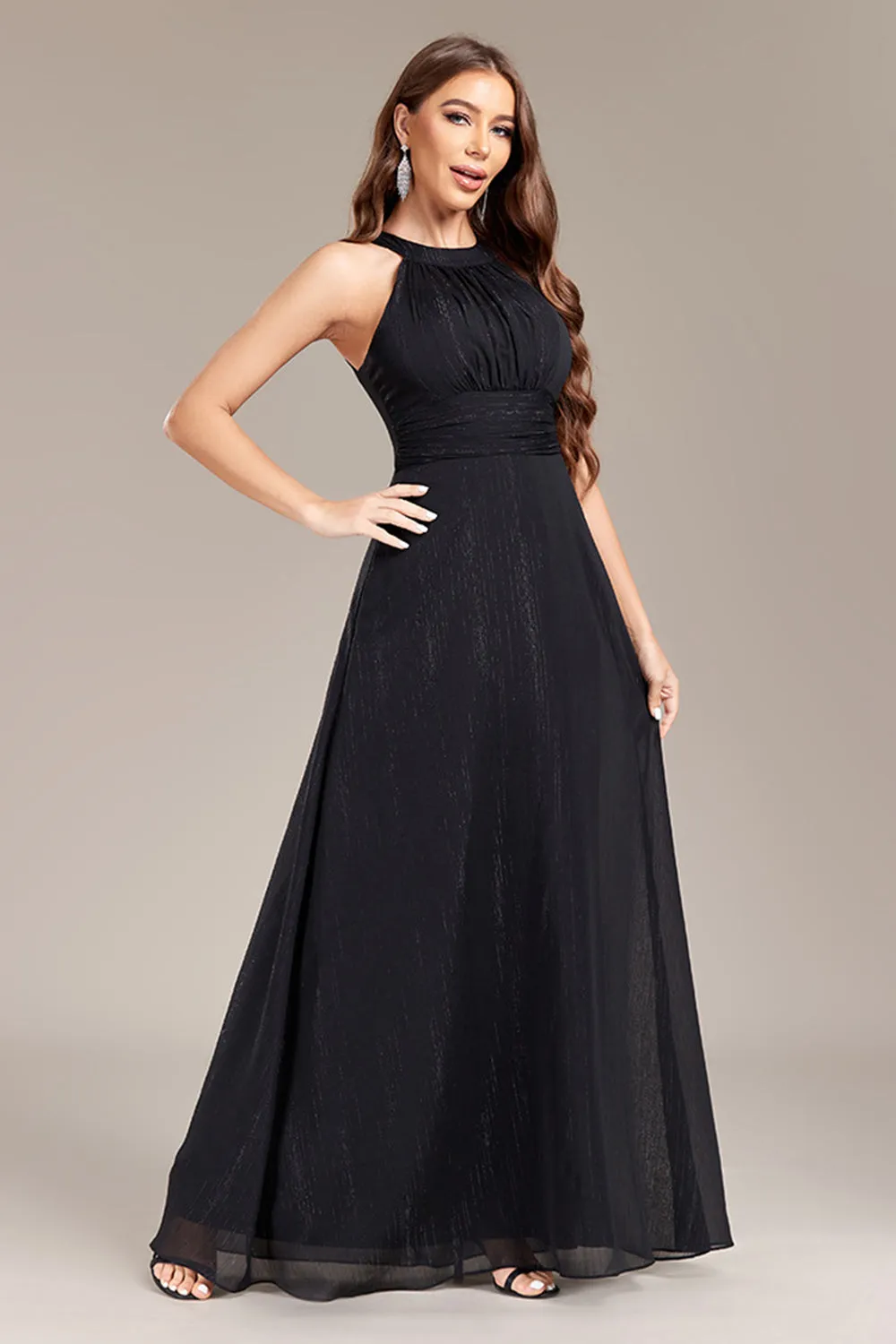 Black A Line Halter Wedding Party Guest Dress with Open Back sold by Wedtrend product image thumbnail 5