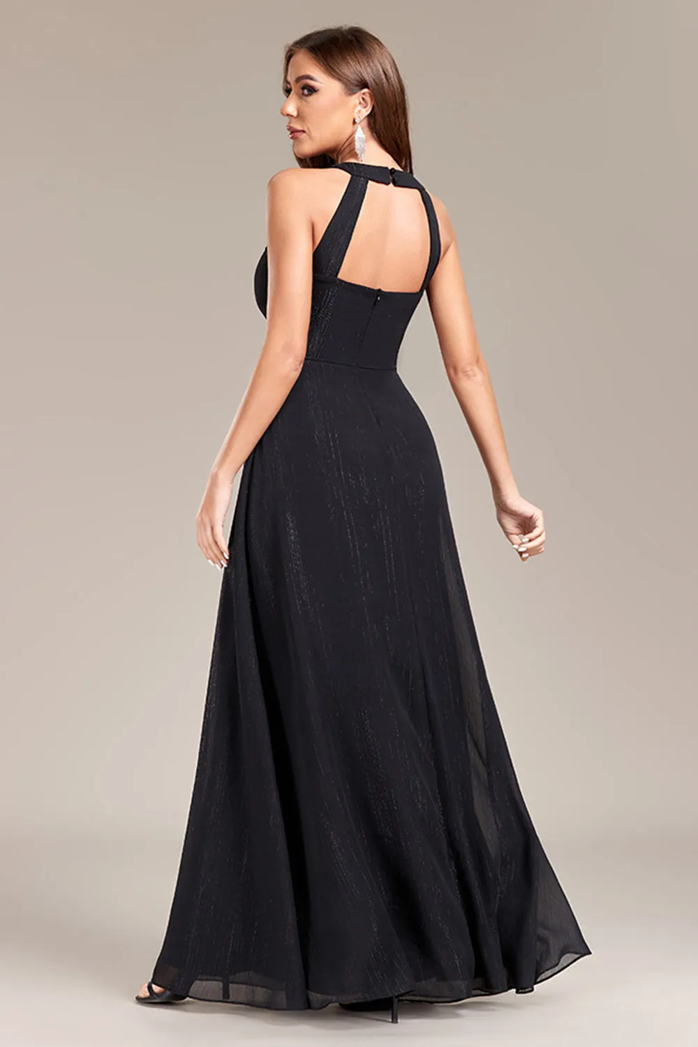 Black A Line Halter Wedding Party Guest Dress with Open Back sold by Wedtrend product image thumbnail 3