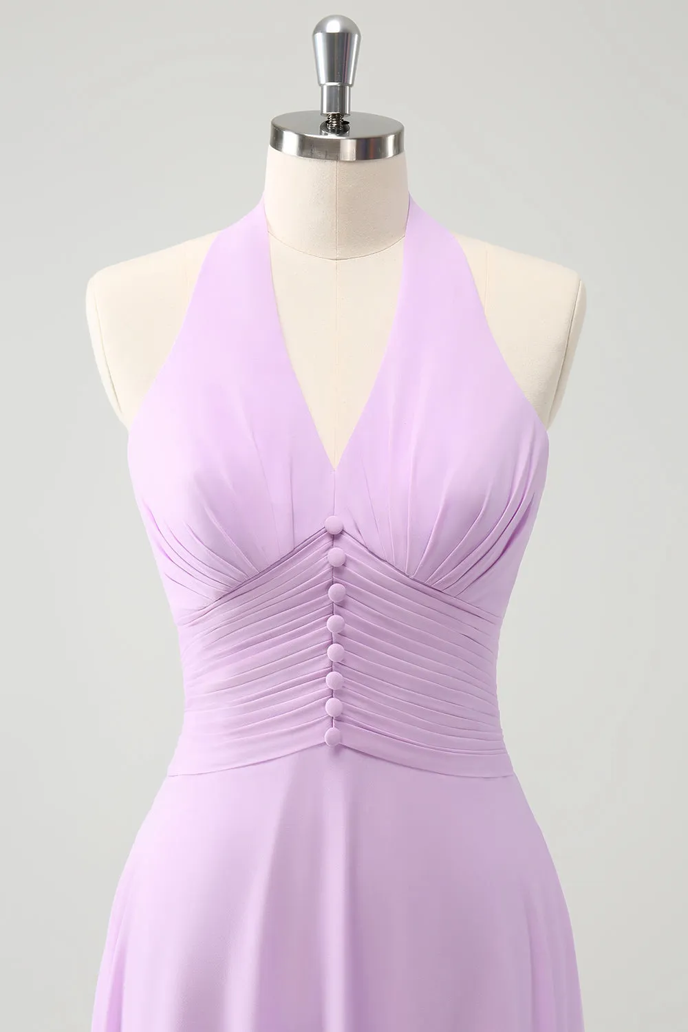 Purple A Line Halter Backless Pleated Chiffon Long Bridesmaid Dress With Buckle sold by Wedtrend product image thumbnail 4