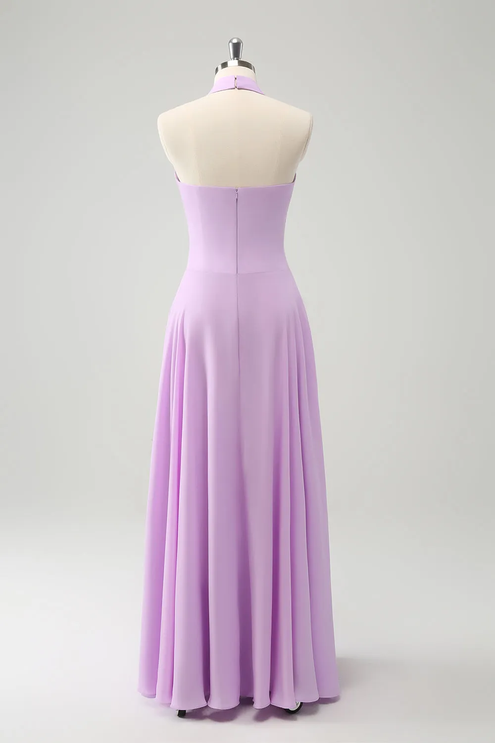 Purple A Line Halter Backless Pleated Chiffon Long Bridesmaid Dress With Buckle sold by Wedtrend product image thumbnail 2