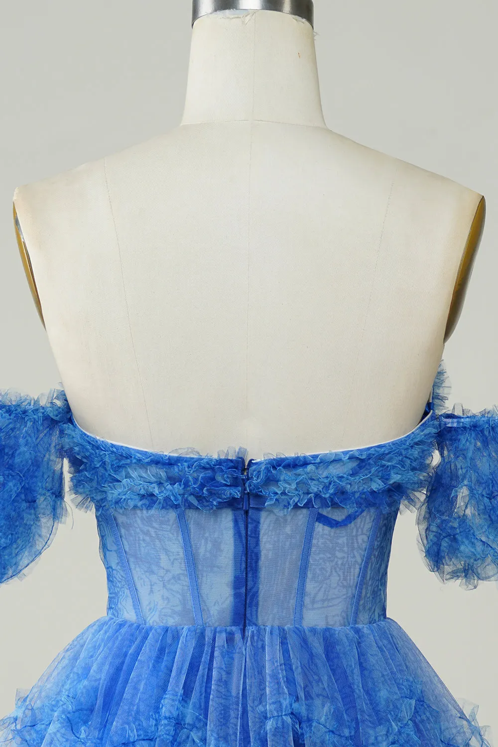 Cute Blue A Line Off The Shoulder Corset Short Homecoming Dress sold by Wedtrend product image thumbnail 4