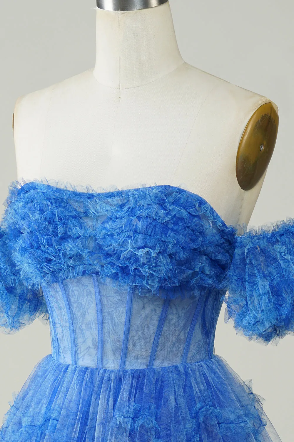 Cute Blue A Line Off The Shoulder Corset Short Homecoming Dress sold by Wedtrend product image thumbnail 5