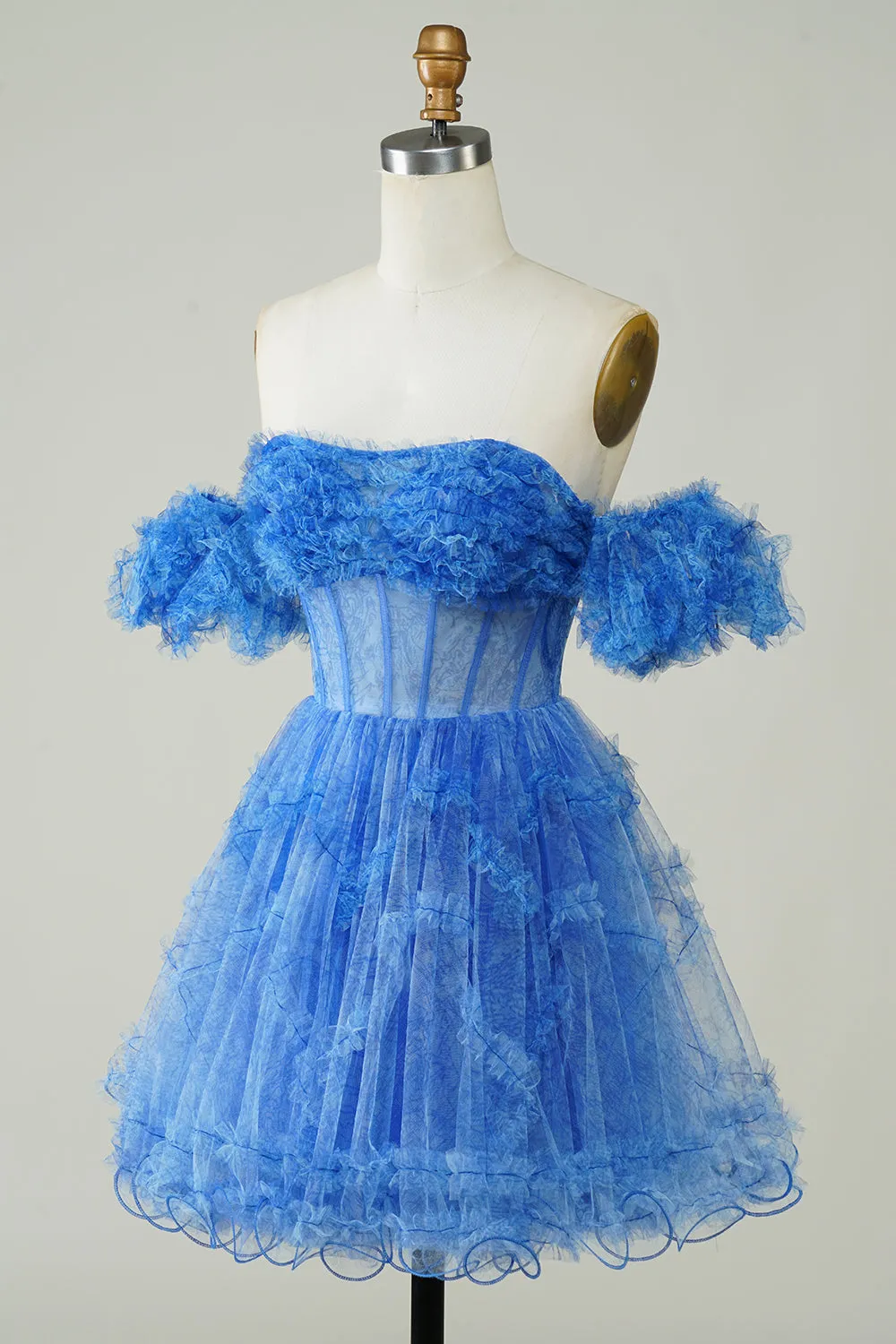 Cute Blue A Line Off The Shoulder Corset Short Homecoming Dress sold by Wedtrend product image thumbnail 3