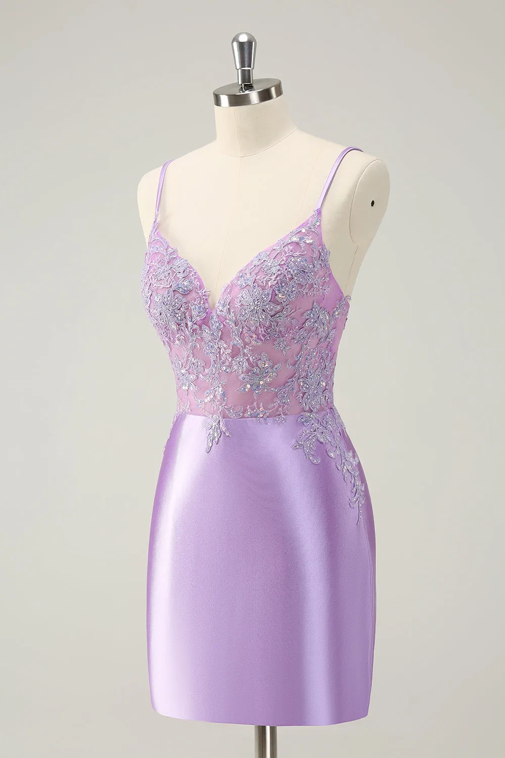 Gorgeous Lilac Bodycon Spaghetti Straps Short Homecoming Dress with Sequins sold by Wedtrend product image thumbnail 3