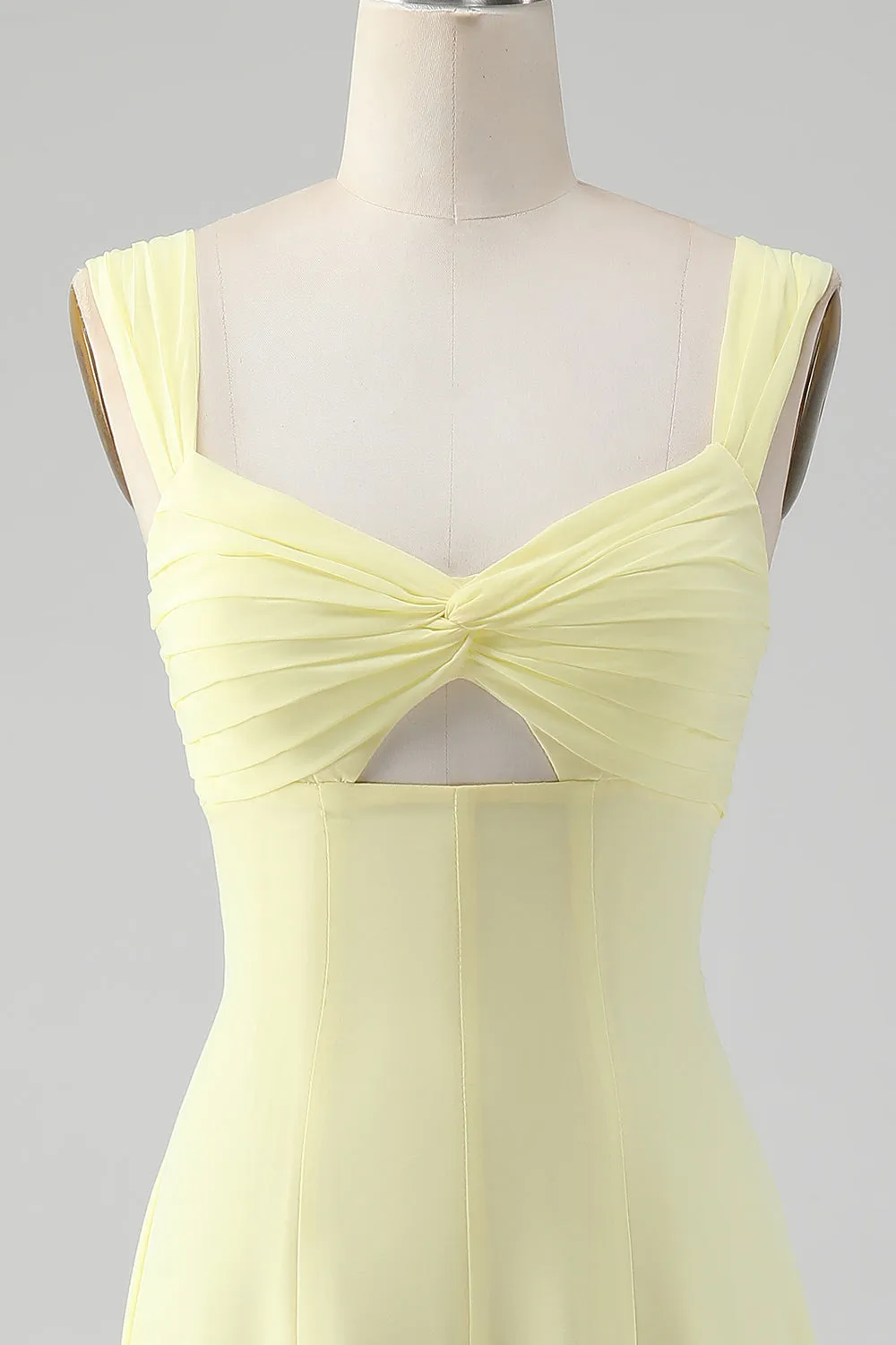 Lemon Yellow A Line Square Neck Keyhole Long Bridesmaid Dress sold by Wedtrend product image thumbnail 4