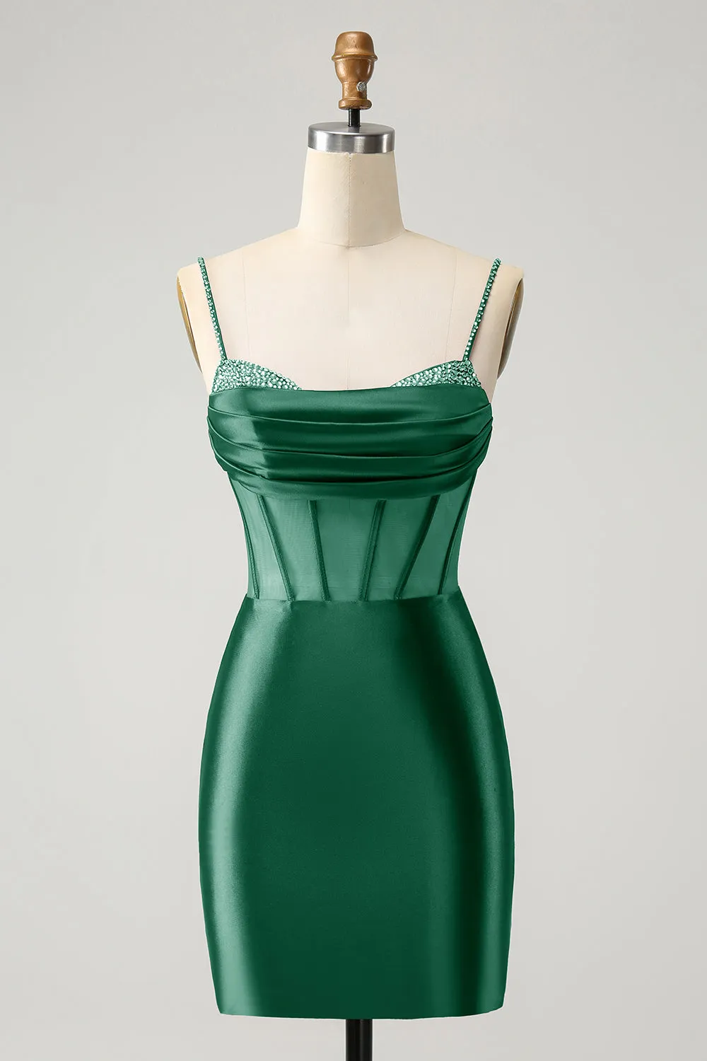 Chic Dark Green Bodycon Pleated Corset Short Homecoming Dress with Beading sold by Wedtrend
