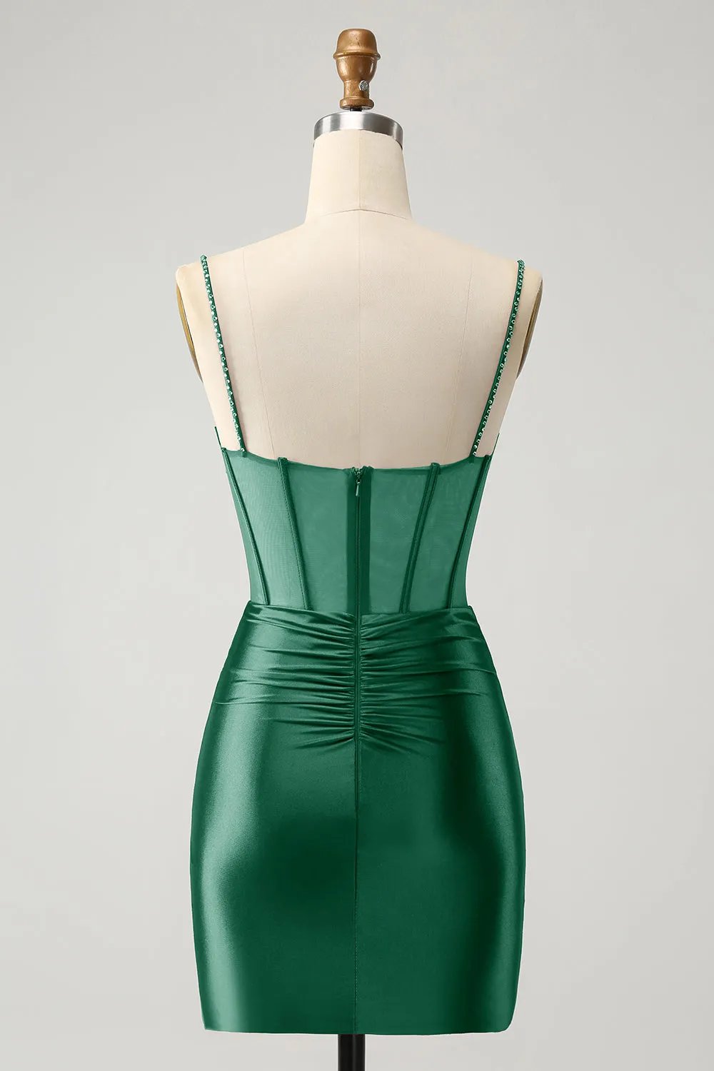 Chic Dark Green Bodycon Pleated Corset Short Homecoming Dress with Beading sold by Wedtrend product image thumbnail 2