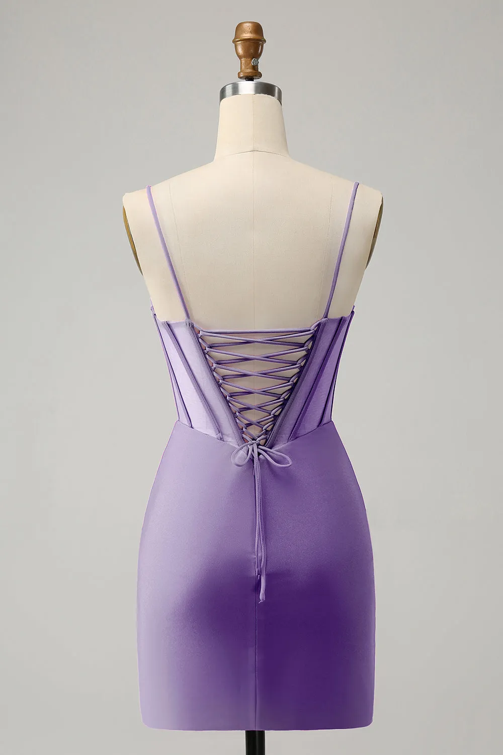 Stylish Purple Bodycon Lace Up Back Beaded Corset Short Homecoming Dress with Slit sold by Wedtrend product image thumbnail 2