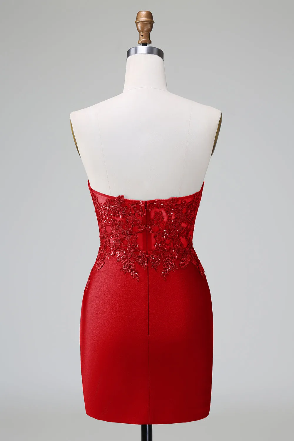 Classy Red Bodycon Strapless Pleated Short Homecoming Dress with Beading sold by Wedtrend product image thumbnail 2