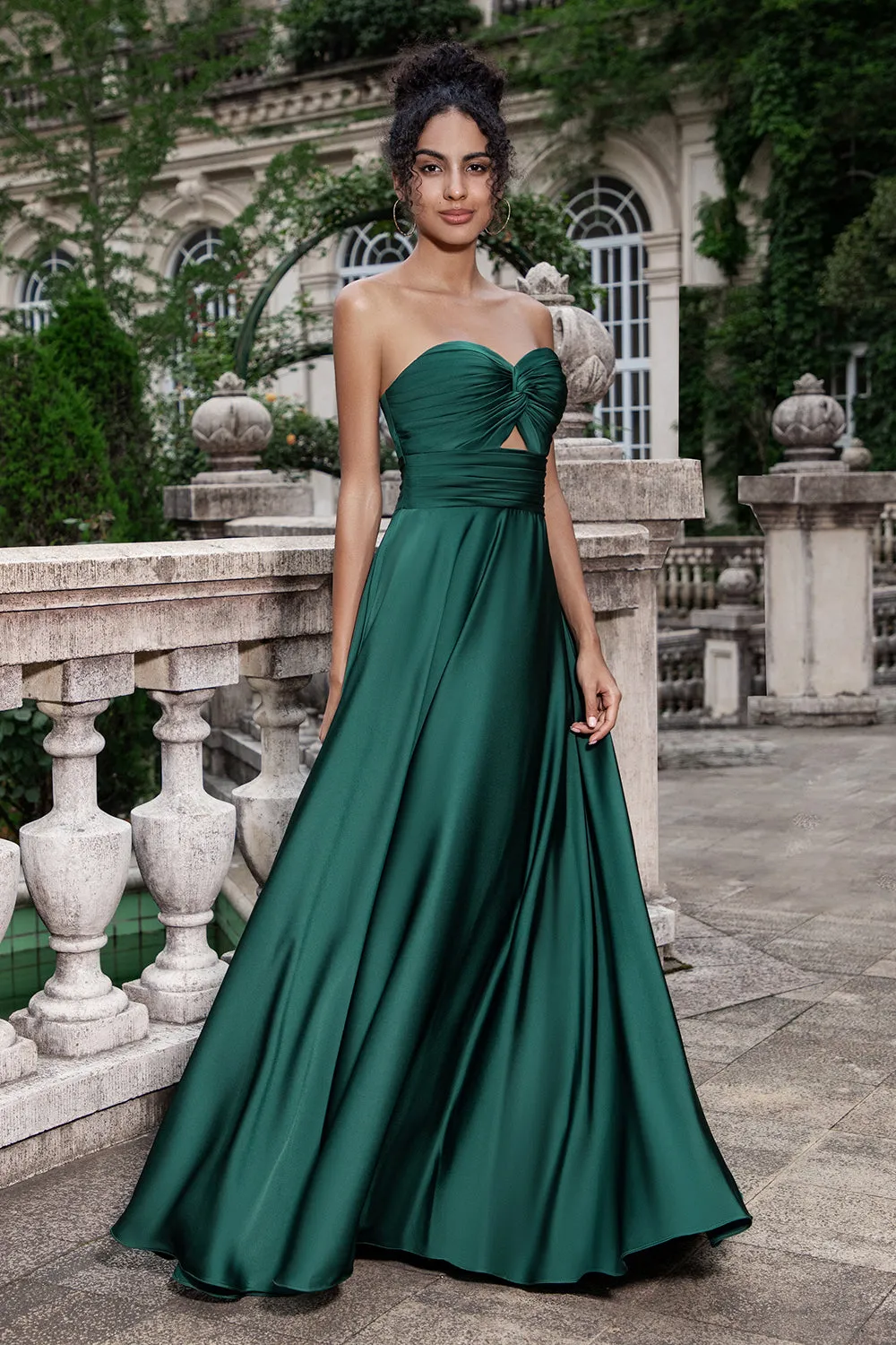 Dark Green A Line Sweetheart Satin Cut Out Pleated Long Wedding Party Guest Dress sold by Wedtrend product image thumbnail 4