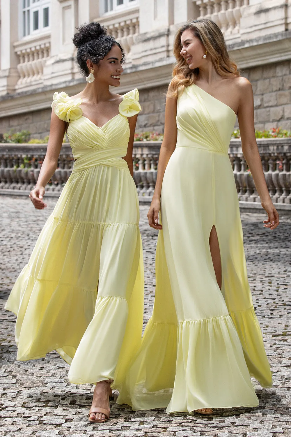 Simple A Line Pleated Chiffon Lemon Yellow Wedding Party Guest Dress with Ruffles sold by Wedtrend product image thumbnail 2