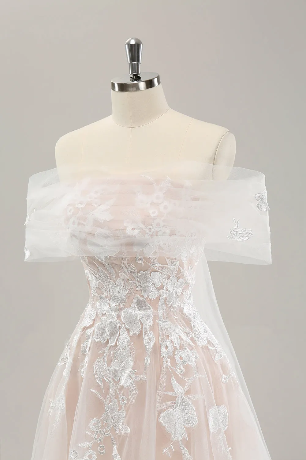 Princess Off The Shoulder Corset Long Wedding Dress with Appliques Lace sold by Wedtrend product image thumbnail 5