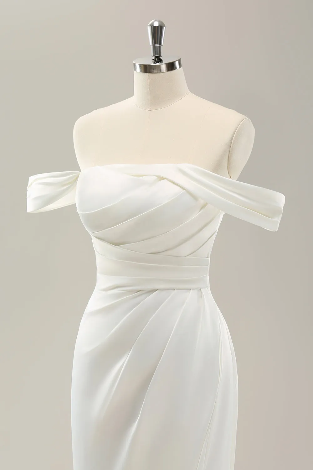 Mermaid Off The Shoulder Pleated Sweep Train Wedding Dress with Slit sold by Wedtrend product image thumbnail 4