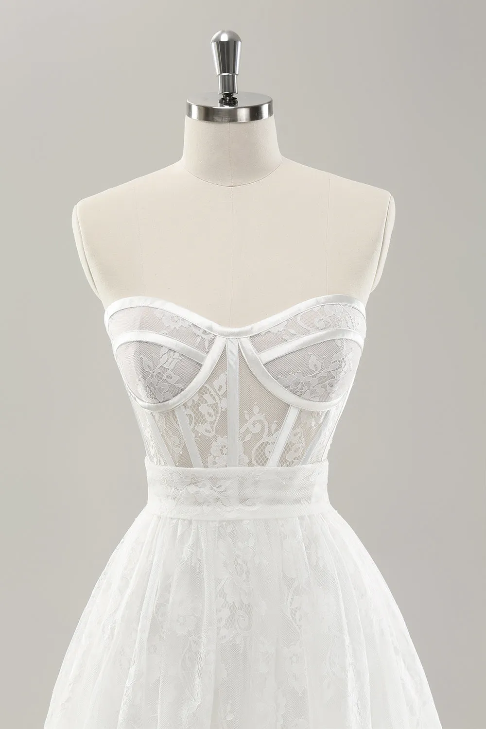 White A Line Sweetheart Corset Tiered Long Wedding Dress with Appliques Lace sold by Wedtrend product image thumbnail 5