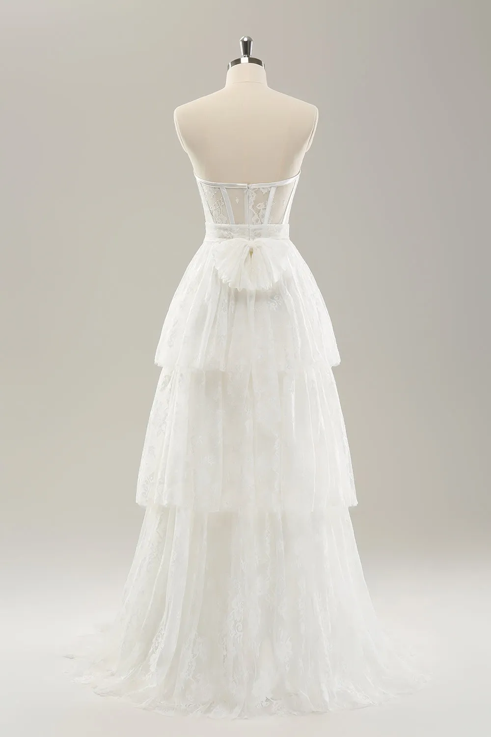 White A Line Sweetheart Corset Tiered Long Wedding Dress with Appliques Lace sold by Wedtrend product image thumbnail 2