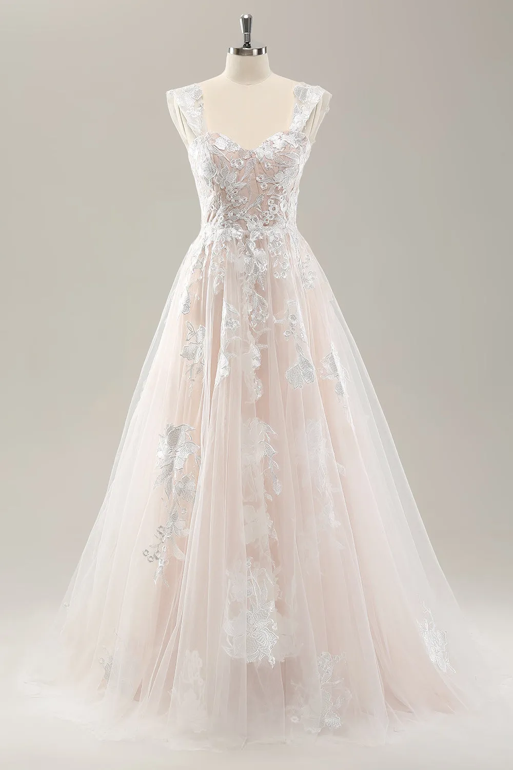 White A Line Off The Shoulder Corset Wedding Dress with Appliques Lace sold by Wedtrend product image thumbnail 4