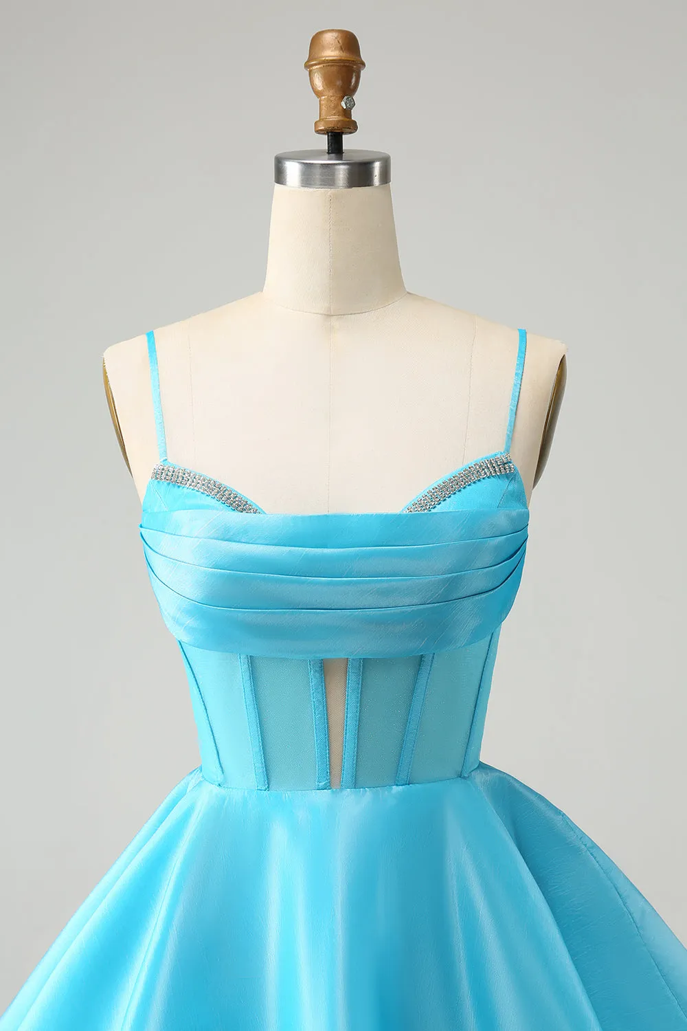 Blue A Line Spaghetti Straps Corset Short Homecoming Dress with Beading sold by Wedtrend product image thumbnail 4