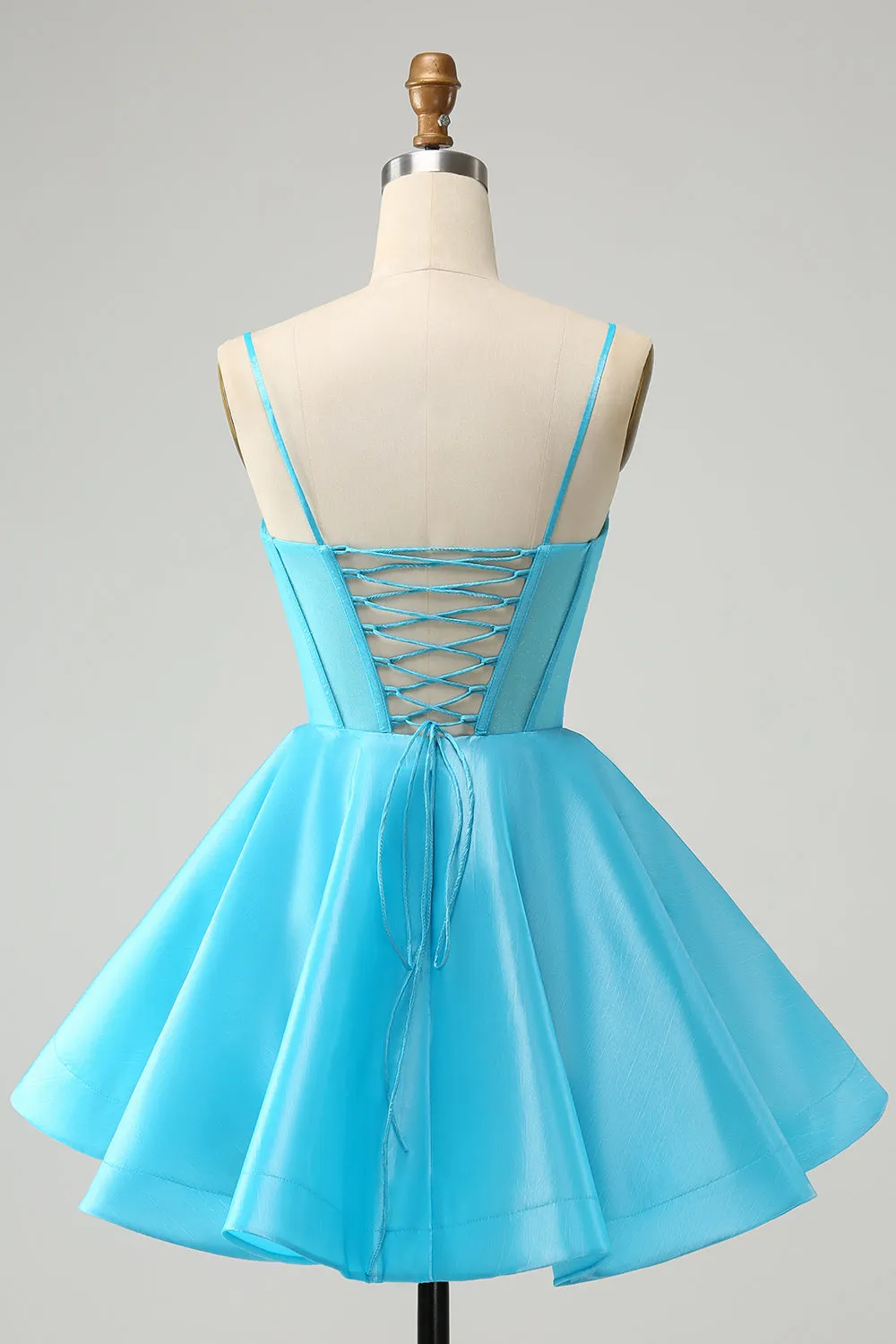 Blue A Line Spaghetti Straps Corset Short Homecoming Dress with Beading sold by Wedtrend product image thumbnail 2