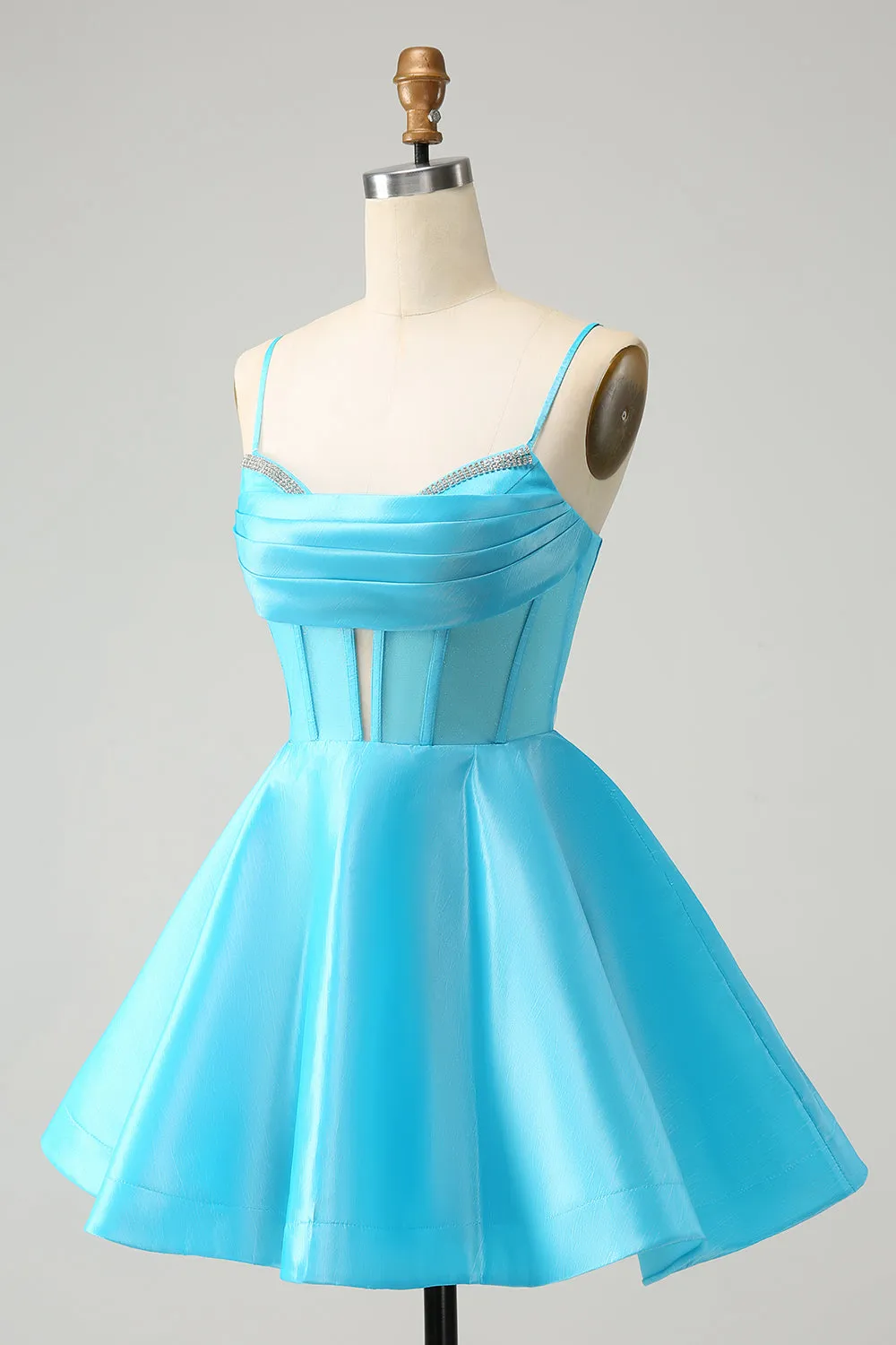 Blue A Line Spaghetti Straps Corset Short Homecoming Dress with Beading sold by Wedtrend product image thumbnail 3