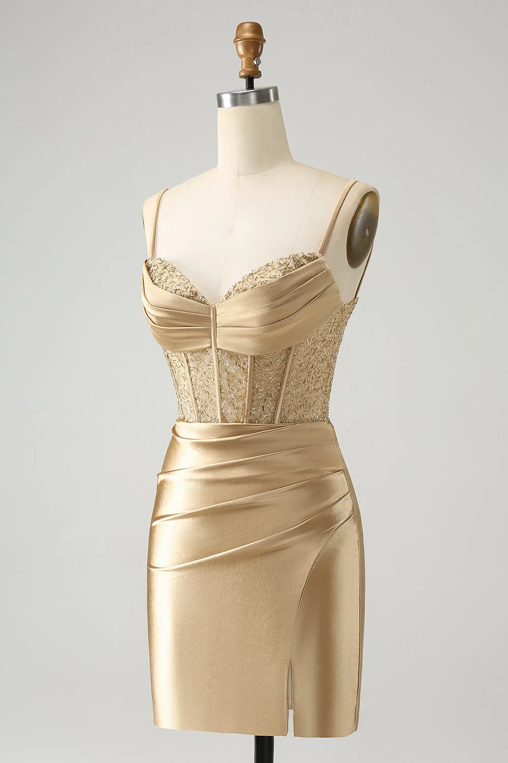 Classy Gold Bodycon Corset Short Homecoming Dress with Lace Up Back sold by Wedtrend product image thumbnail 3