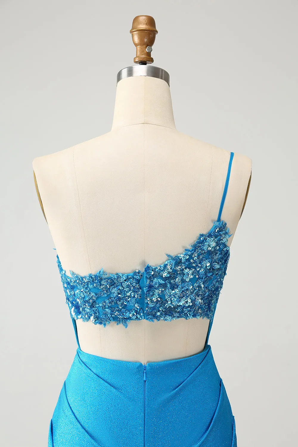 Sparkly Blue Bodycon One Shoulder Pleated Short Homecoming Dress with Sequins sold by Wedtrend product image thumbnail 5