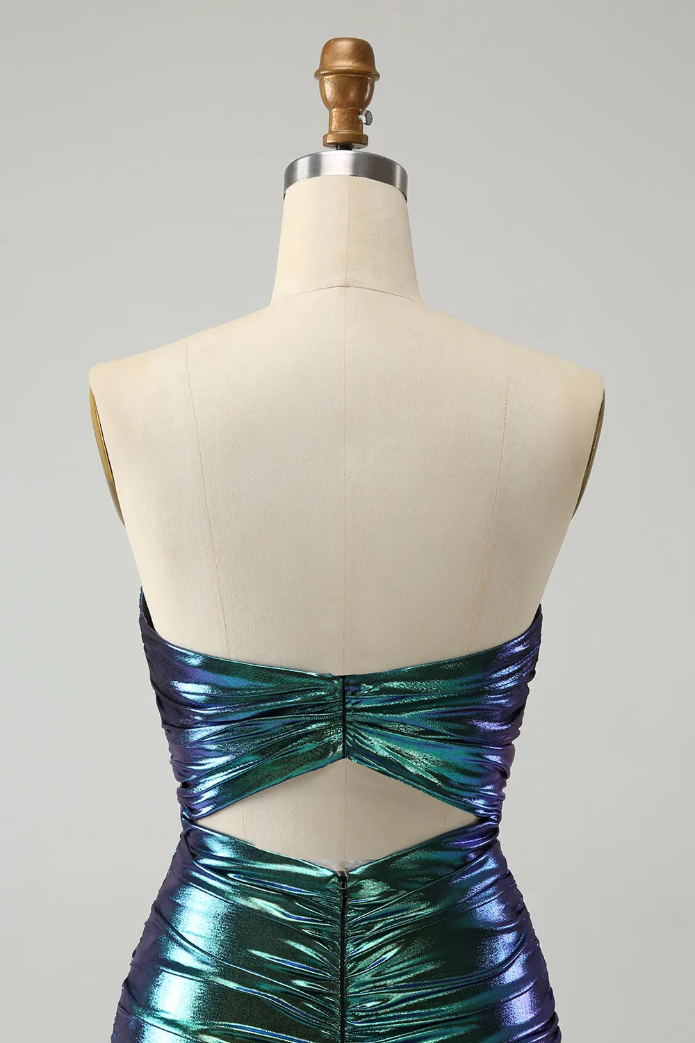 Chic Teal Blue Strapless Keyhole Pleated Tight Metallic Homecoming Dress sold by Wedtrend product image thumbnail 5