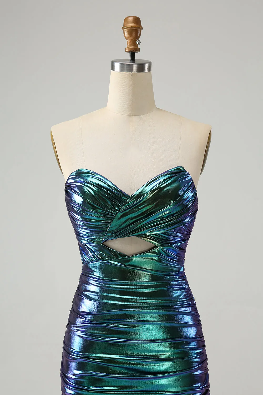 Chic Teal Blue Strapless Keyhole Pleated Tight Metallic Homecoming Dress sold by Wedtrend product image thumbnail 4