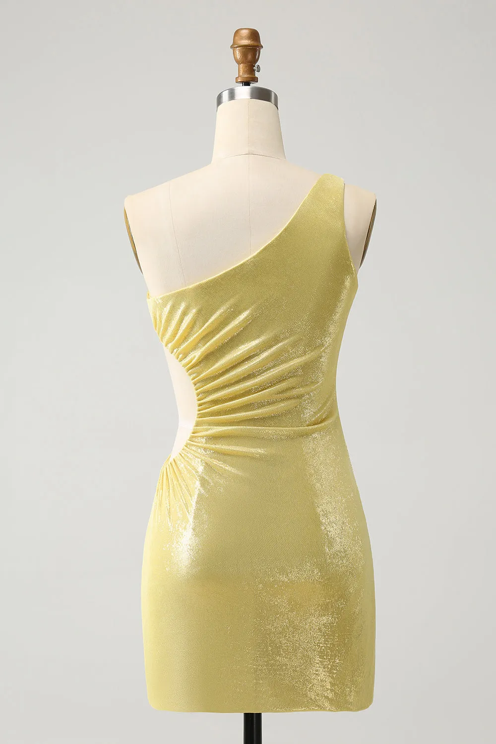 Sparkly Yellow Bodycon One Shoulder Hollow Out Pleated Metallic Homecoming Dress sold by Wedtrend product image thumbnail 2