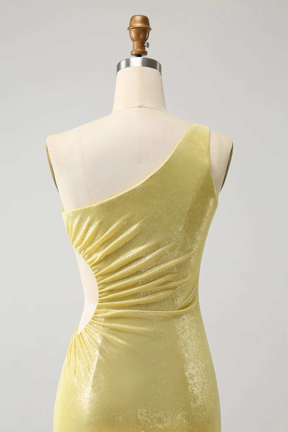 Sparkly Yellow Bodycon One Shoulder Hollow Out Pleated Metallic Homecoming Dress sold by Wedtrend product image thumbnail 5