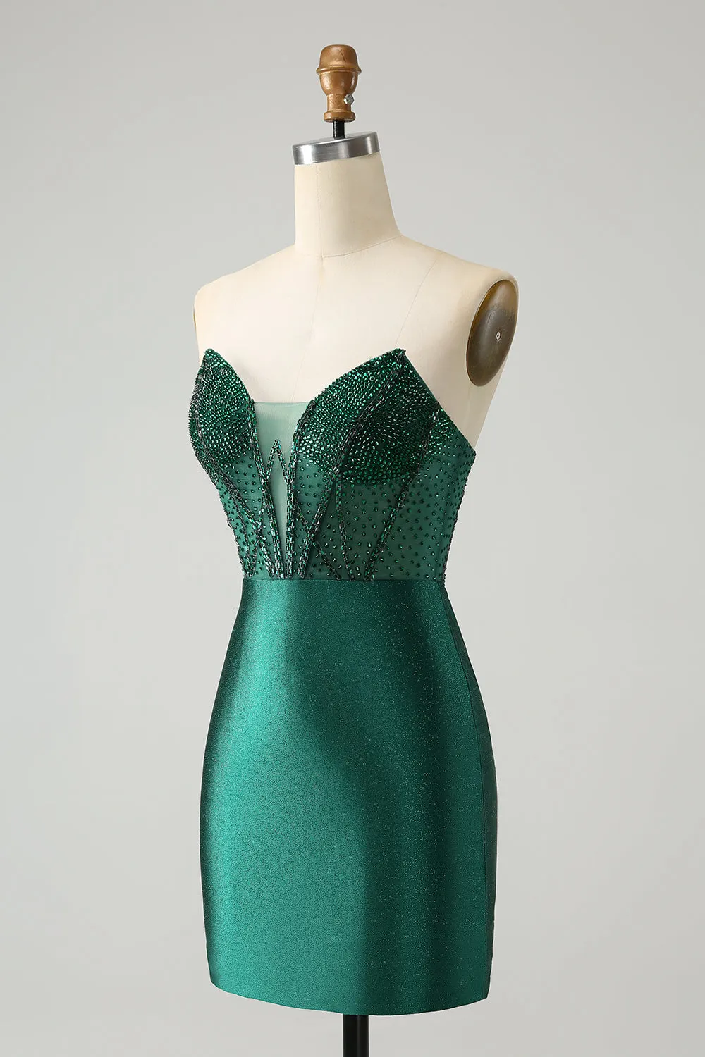 Classy Sparkly Dark Green Tight Strapless Short Homecoming Dress with Beading sold by Wedtrend product image thumbnail 3