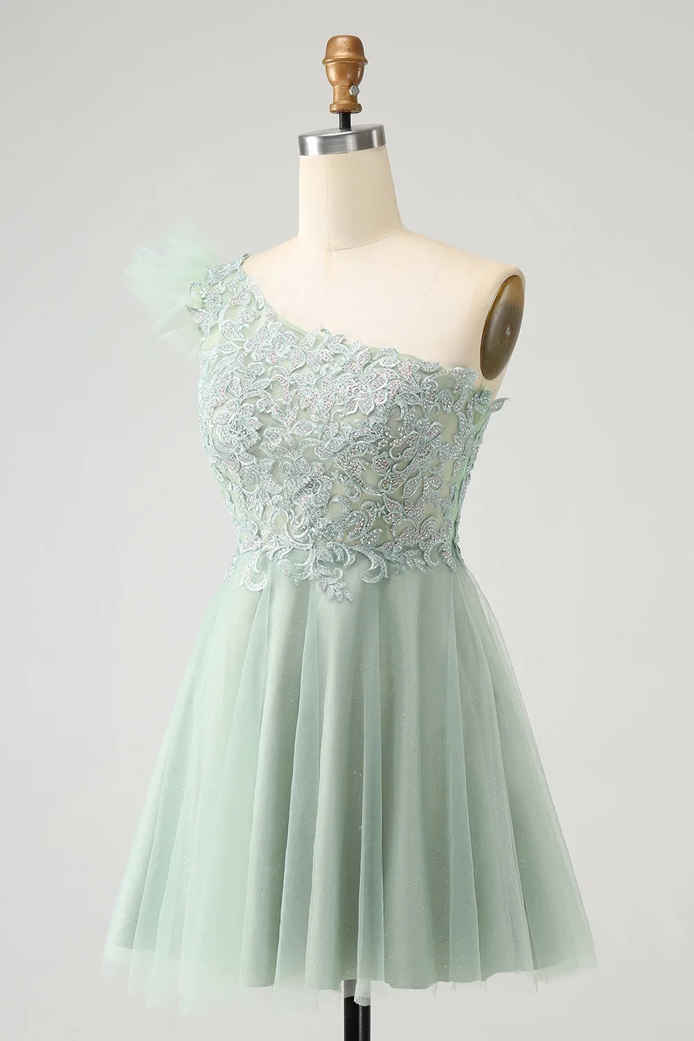 Dusty Sage A Line One Shoulder Short Homecoming Dress with Beading sold by Wedtrend product image thumbnail 3