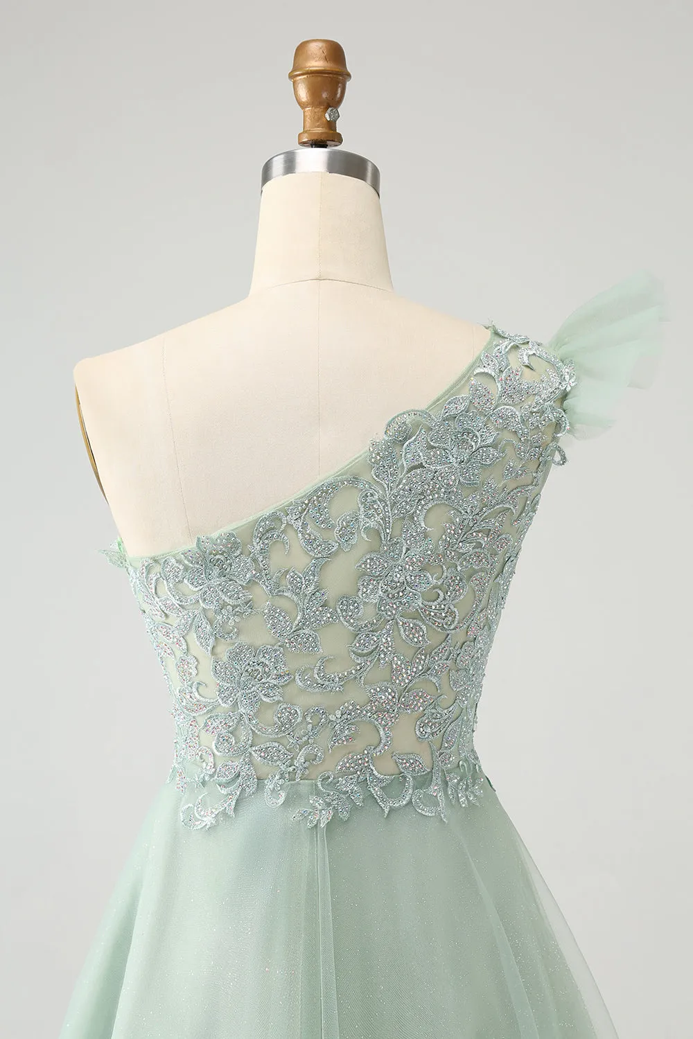 Dusty Sage A Line One Shoulder Short Homecoming Dress with Beading sold by Wedtrend product image thumbnail 5