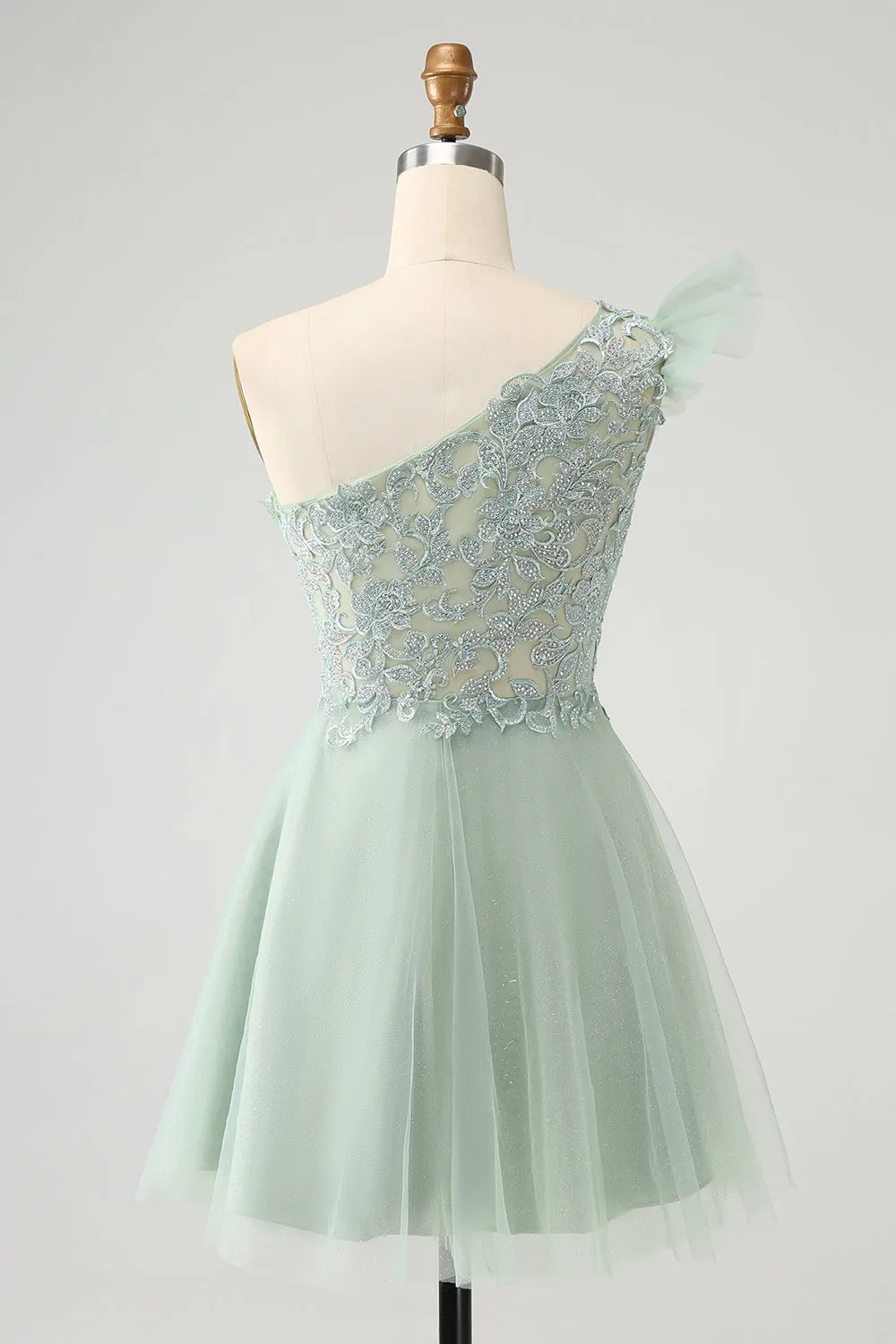 Dusty Sage A Line One Shoulder Short Homecoming Dress with Beading sold by Wedtrend product image thumbnail 2