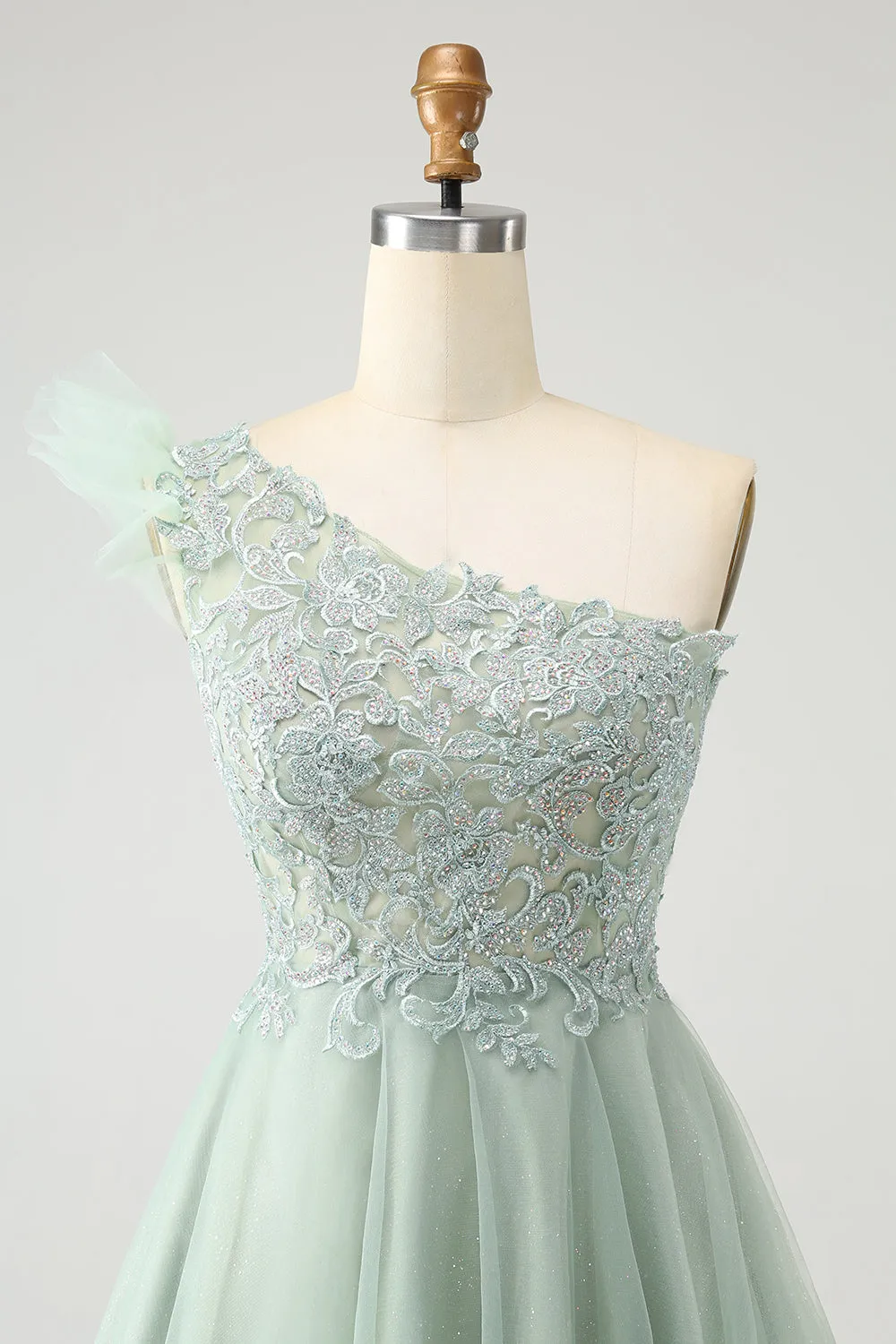 Dusty Sage A Line One Shoulder Short Homecoming Dress with Beading sold by Wedtrend product image thumbnail 4