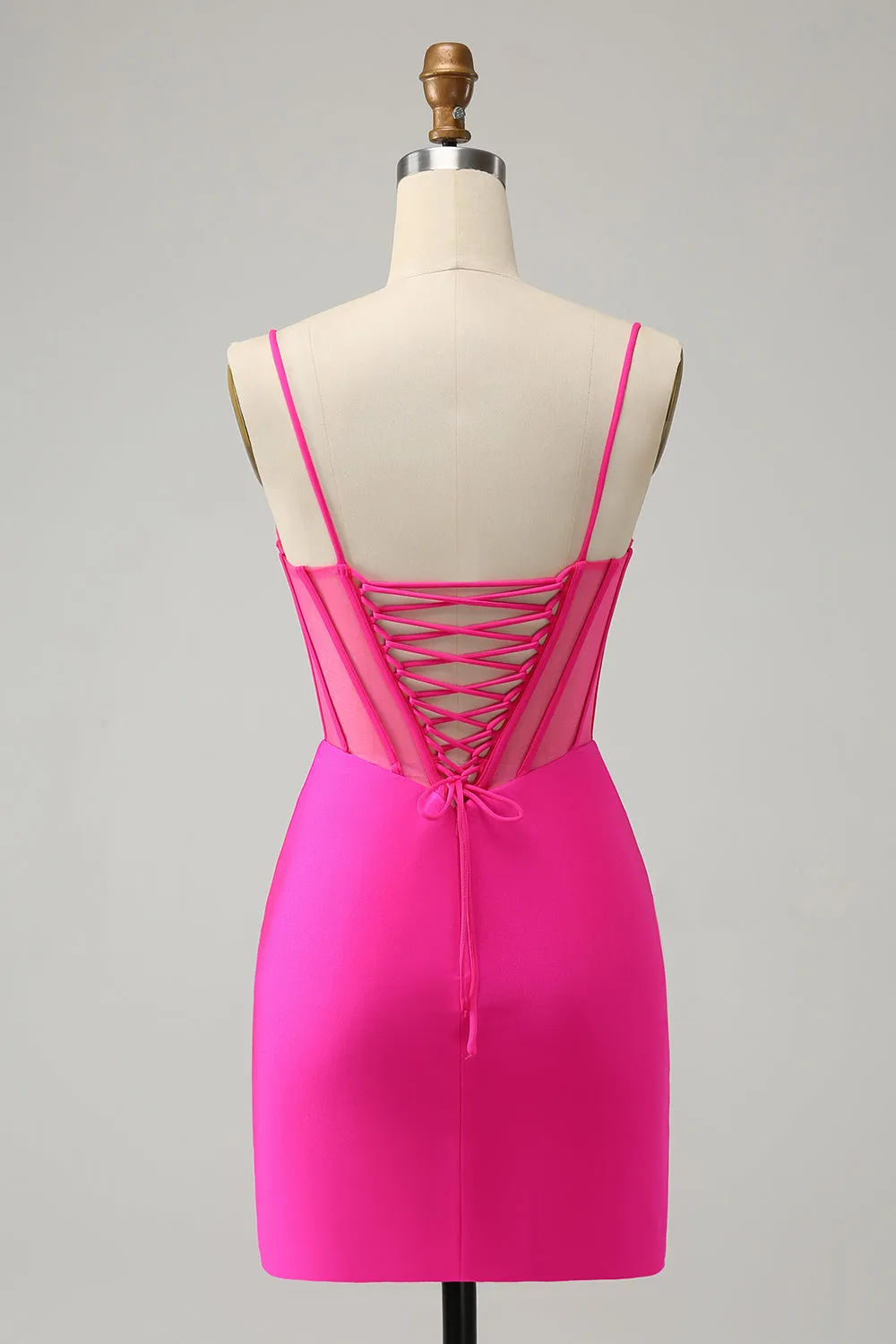 Stylish Fuchsia Bodycon Lace Up Back Beaded Corset Short Homecoming Dress with Slit sold by Wedtrend product image thumbnail 2