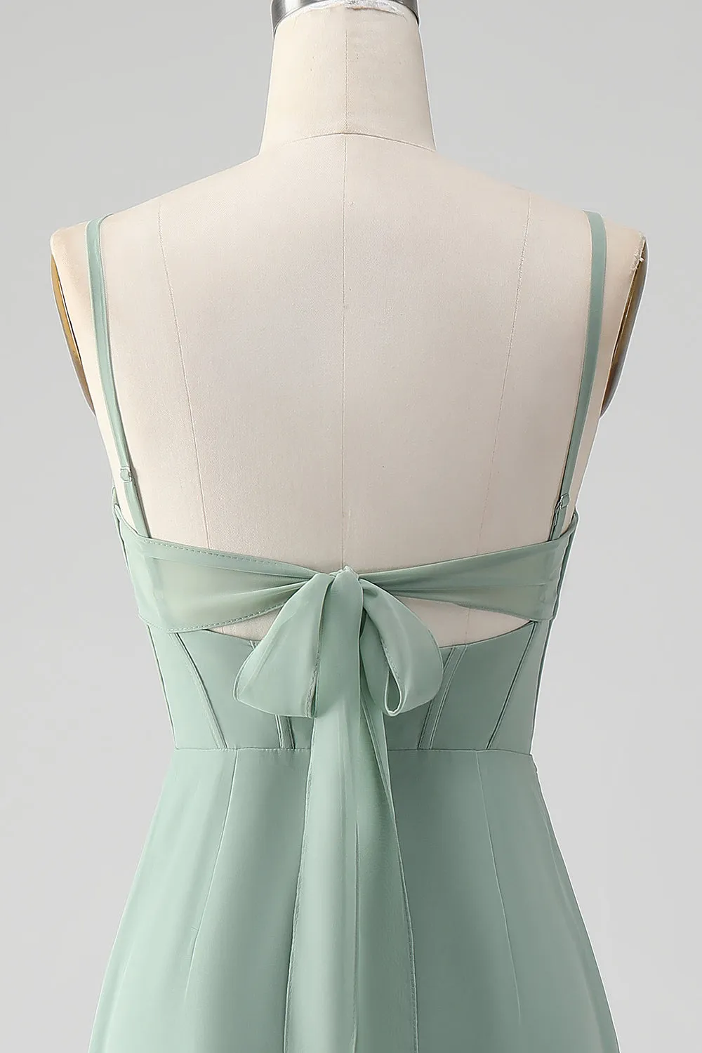 Grey Green Mermaid Spaghetti Straps Corset Long Bridesmaid Dress with Slit sold by Wedtrend product image thumbnail 5