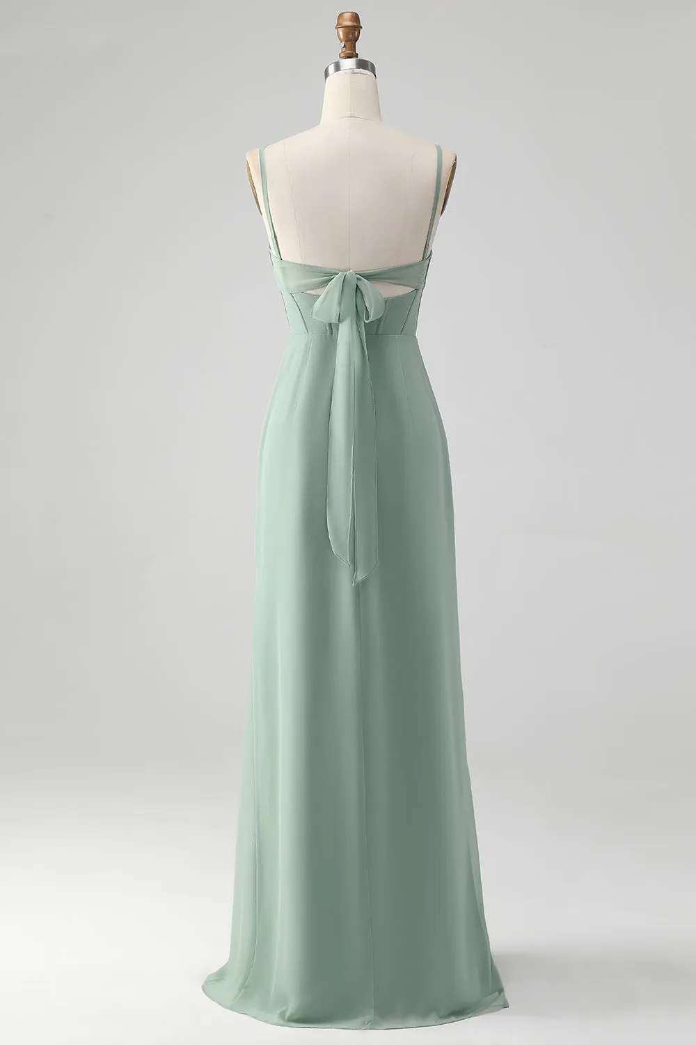 Grey Green Mermaid Spaghetti Straps Corset Long Bridesmaid Dress with Slit sold by Wedtrend product image thumbnail 2