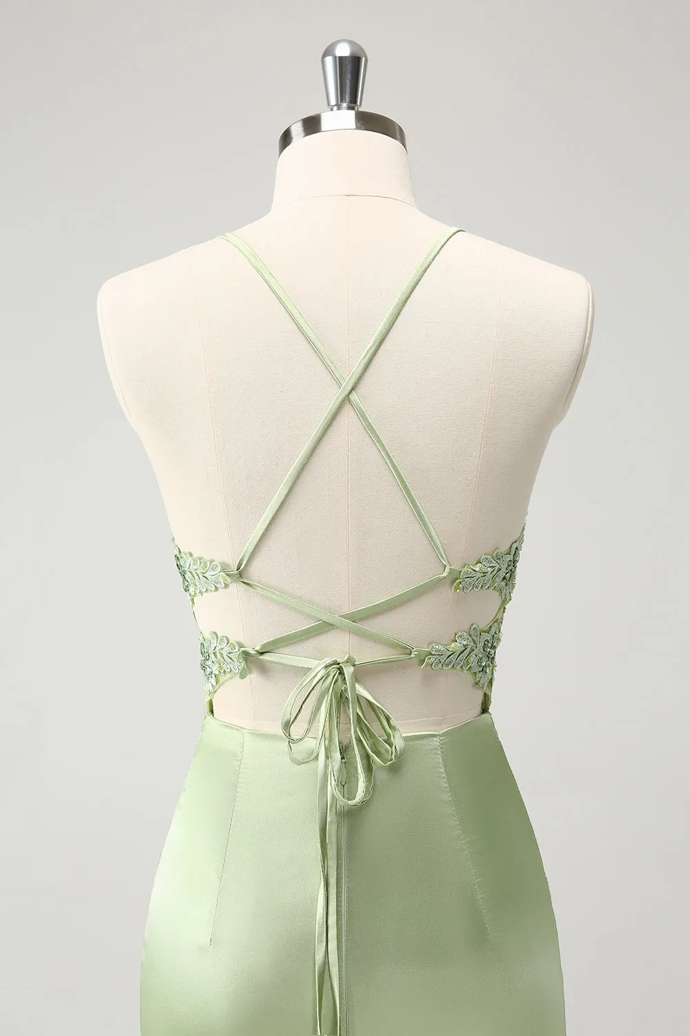 Stylish Green Sheath Criss Cross Back Corset Short Homecoming Dress with Appliques sold by Wedtrend product image thumbnail 5
