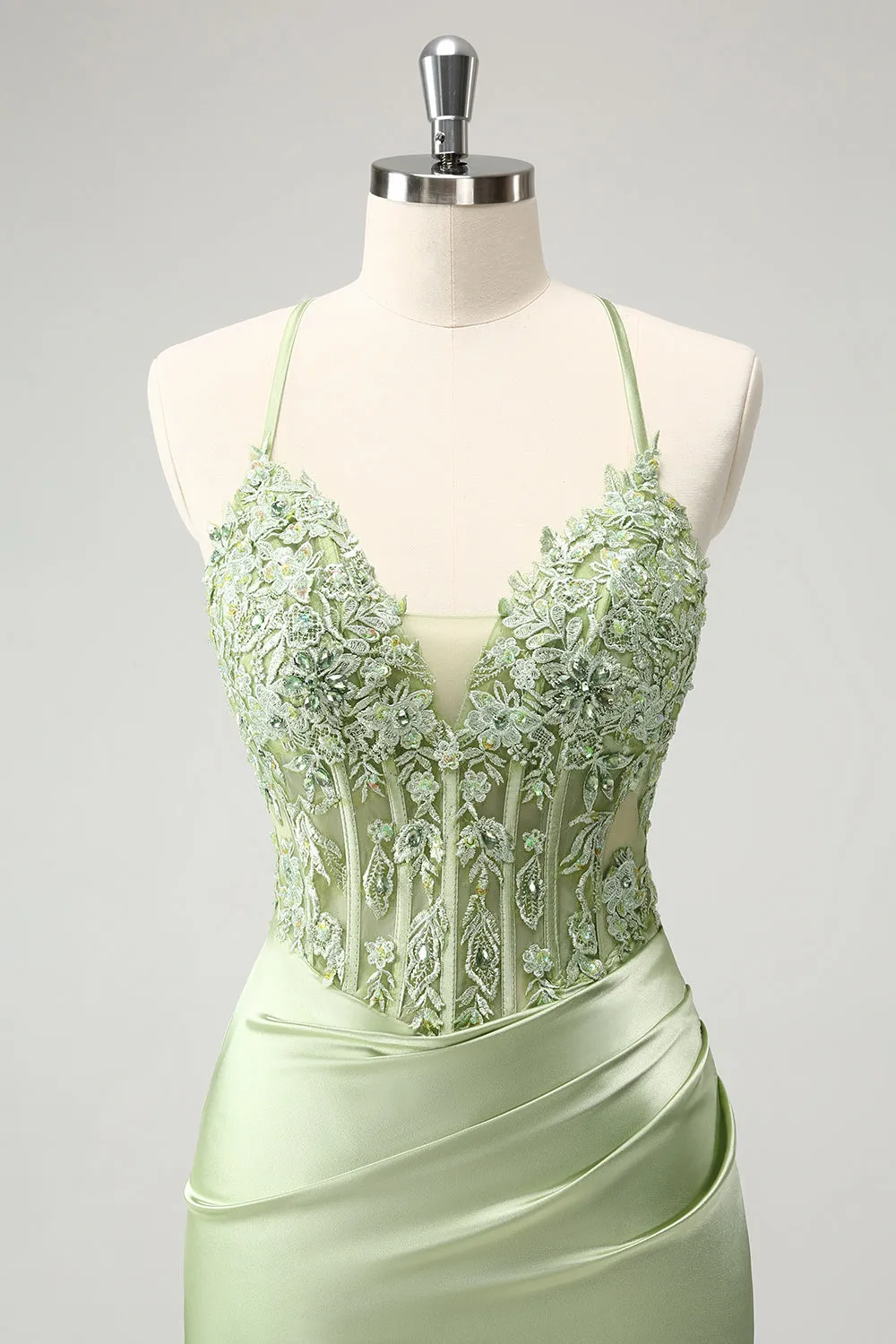 Stylish Green Sheath Criss Cross Back Corset Short Homecoming Dress with Appliques sold by Wedtrend product image thumbnail 4