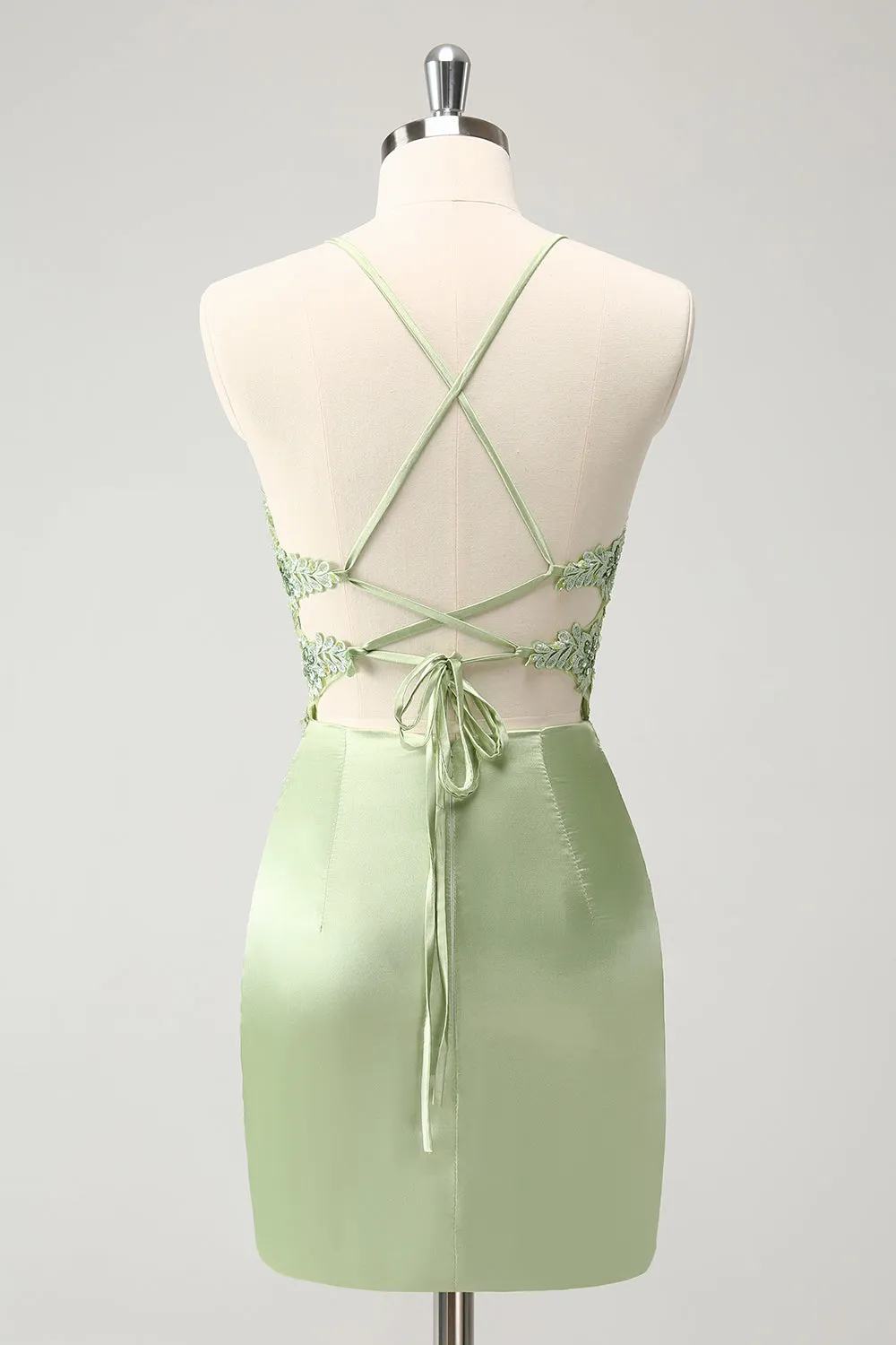 Stylish Green Sheath Criss Cross Back Corset Short Homecoming Dress with Appliques sold by Wedtrend product image thumbnail 2